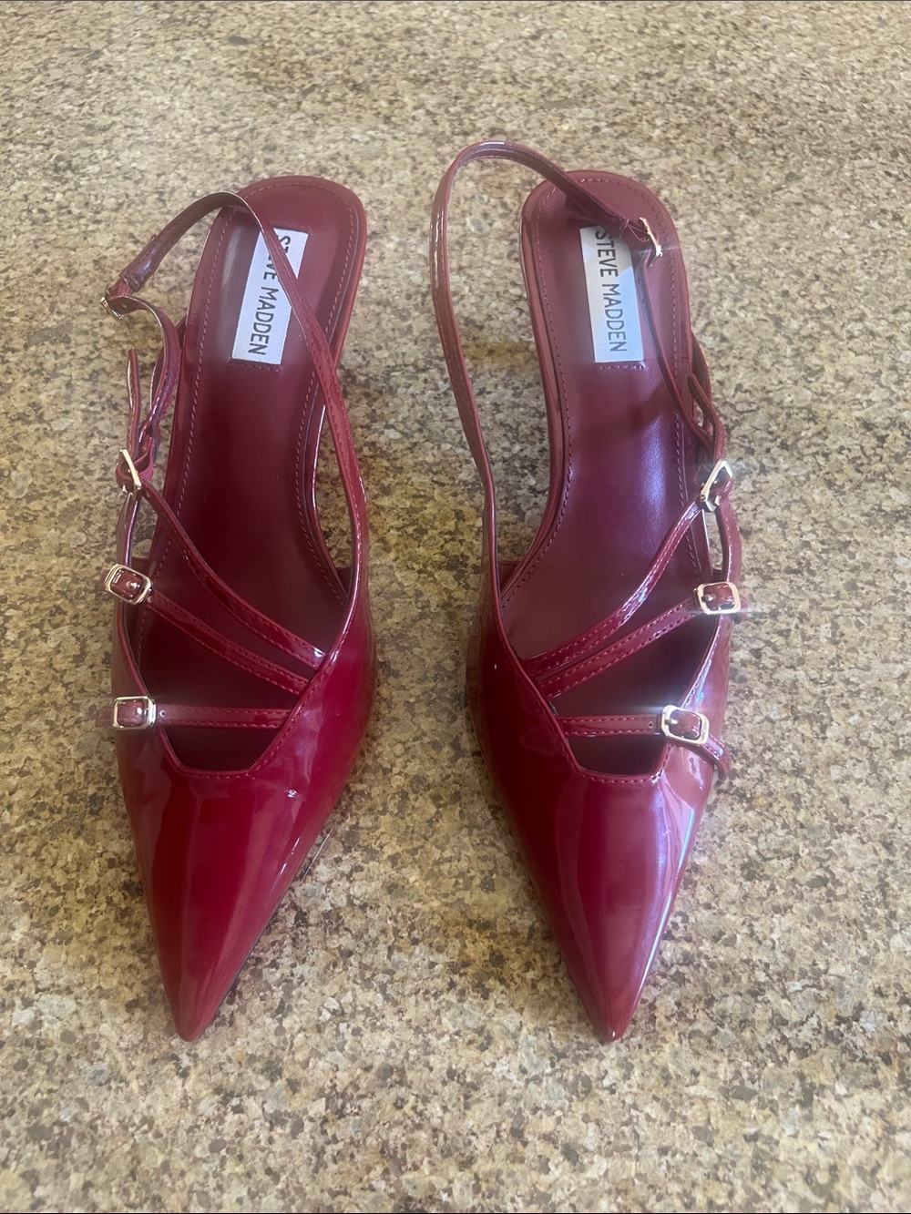 Steve Madden Women’s Red Patent Strappy Pointed-Toe Slingback Kitten Heel Size 9